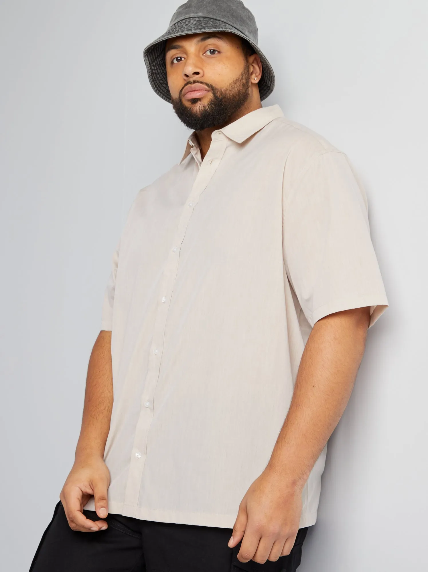 Camicia in popeline a maniche corte - beige