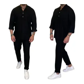 Coordinato in Lino Camicia&Pantalone colore Nero