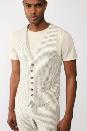 Gilet monopetto a righe con taschini a filetto
