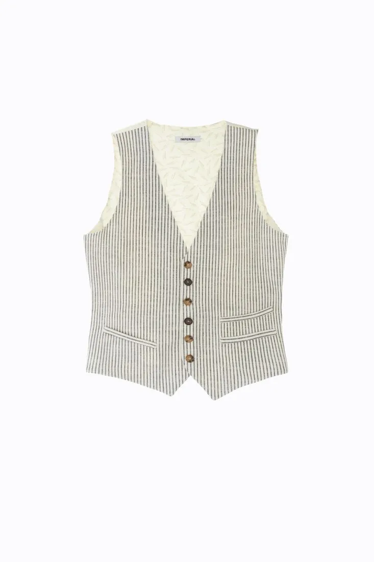 Gilet monopetto a righe con taschini a filetto