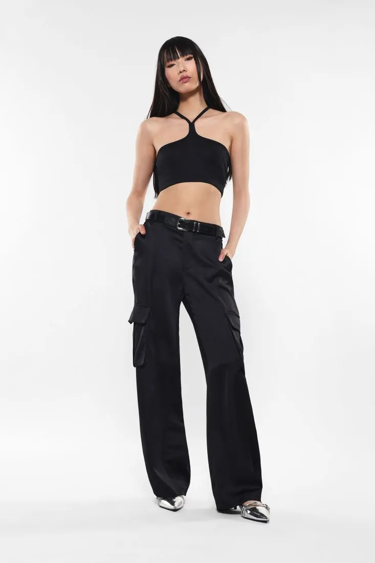 Pantaloni cargo monocolour con tasche verticali e laterali