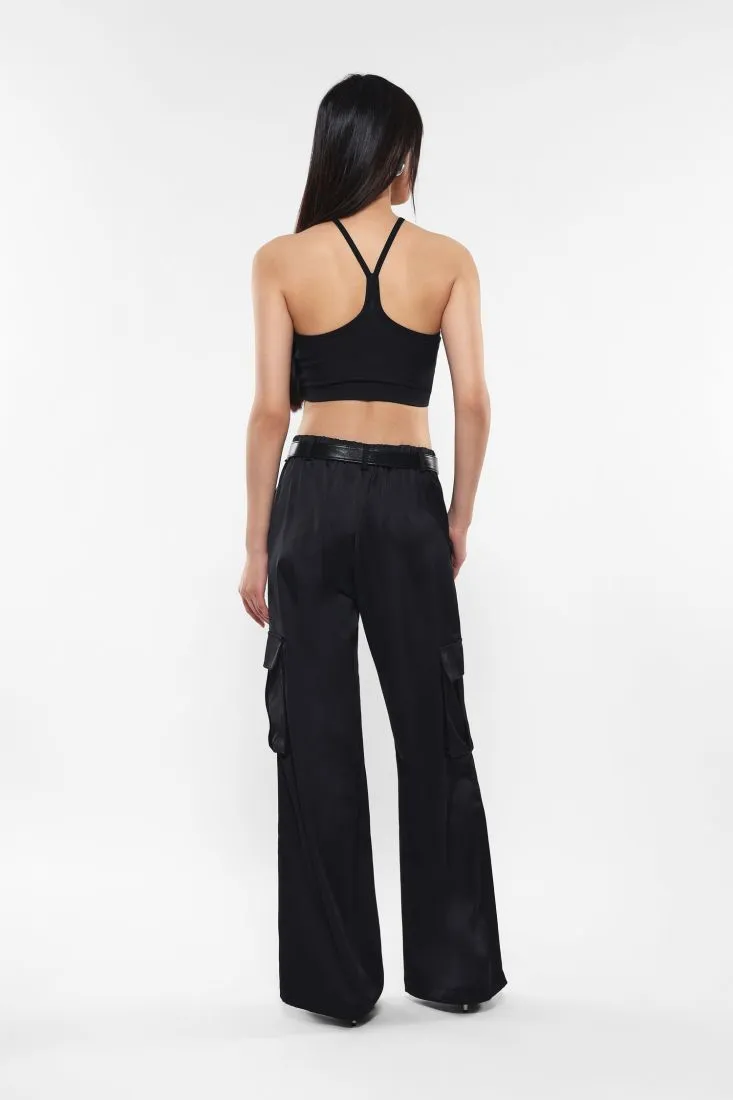 Pantaloni cargo monocolour con tasche verticali e laterali